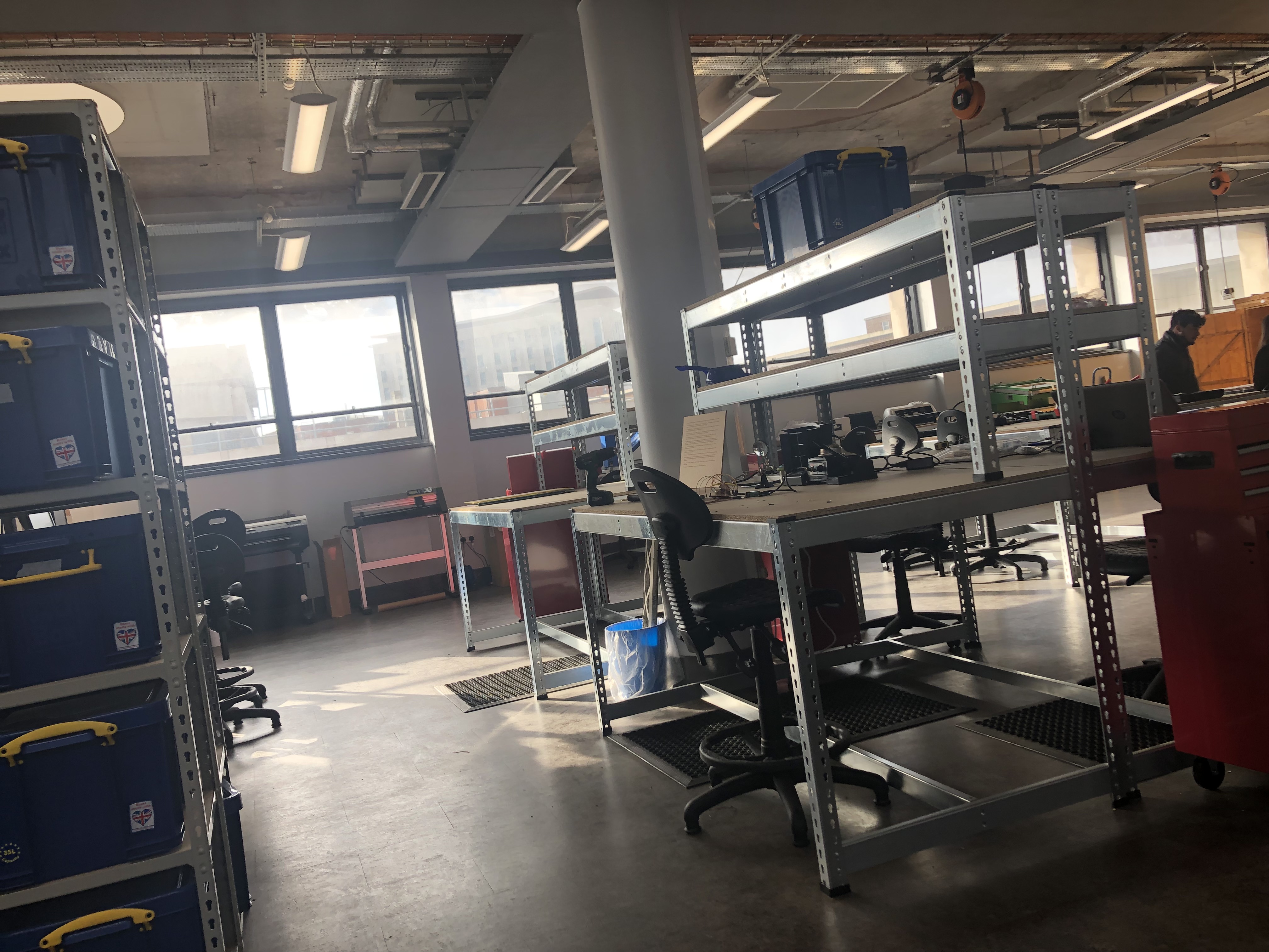 A view of the storage area and electronics area at the Makerspace