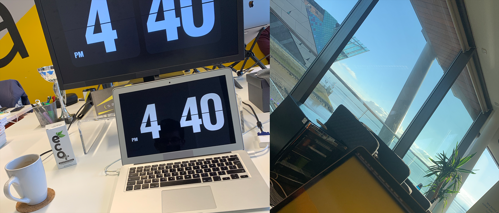 Picture of Desk and a view from a window at C4DI out into the Humber